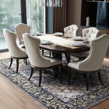 Washable Area Rug 5x7 - Soft Faux-Wool Area Rug Living Room Bedroom, Boho Vintage Floral Medallion Non-Slip Low Pile, Pet Friendly, Blue White - 黑棕色 - 查看 4