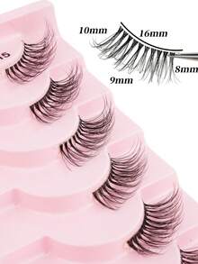 10 Pairs 3D Faux Mink Eyelashes With Transparent Stems, Elongated Winged Style, Suitable For Daily Wear By Women - 黑色 - 查看 2