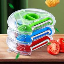 1pc 3-In-1 Stainless Steel Multi-Function Vegetable & Fruit Peeler, Slicer & Shredder - Manual Food Processor With Ergonomic Handle For Carrots, Cucumbers, Zucchini - Essential Kitchen Prep For Thanksgiving, Christmas, Durable Metal Design, Vegetable Cutter & Peeler - Multicolor - View 10