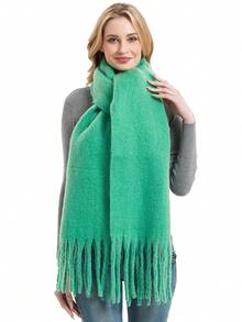 1PC Women's Autumn/Winter Green Solid Color Versatile College Style Elegant Coarse Beard Thick Warm Scarf, Suitable For Cold Proof Shopping And Dressing In Autumn/Winter Season - Green - View 2