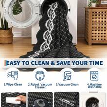 Home Decor Kitchen Area Rug Bordered Thin Carpet Non Shedding Non Slip Stain Resistant Floorcover Low Pile Printed Washable Hallway Runner Rug Soft Easy To Clean Mat Throw Rug For Bathroom Bedroom Living Room Dinning Room Laundry - Black - View 7