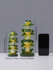 1 Pair Whimsical Three-Eyed Frog Statue - Resin Animal Sculpture, Three-Eyed Frog, Suitable For Home Office Desk Decor, Indoor Or Outdoor Use, Green With Yellow Accents, Modern Minimalist Style, Desk Decor | Playful Design | Resin Sculpture, Frog Decor - Multicolor - View 7