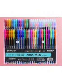 60/48 Pack Neon Color Gel Ink Rollerball Pens Set, 1.0mm Fine Point, Assorted Fluorescent Colors, Durable Plastic Material For Students And Journaling