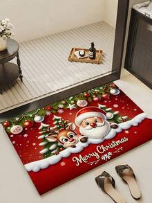 1 pezzo Zerbino con Babbo Natale e Renne, stile cartoni animati classico, in finta lana morbida, lavabile in lavatrice, facile da pulire, adatto per decorazioni natalizie in casa, utilizzabile per ingresso, soggiorno, camera da letto, cucina, bagno, corridoio, interno ed esterno, decorazioni natalizie/decorazioni per la casa