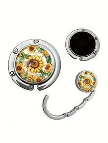 Foldable Table Purse Holder Hook, Decorative Desk Hook For Travel, Halloween, Christmas, Unique Gift, Spring Pink Flower