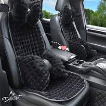 1pc Plush Car Seat Cushion, Soft Anti-Slip Comfortable Half-Covered Seat Pad Protector, Suitable For Autumn/Winter - Black - View 3