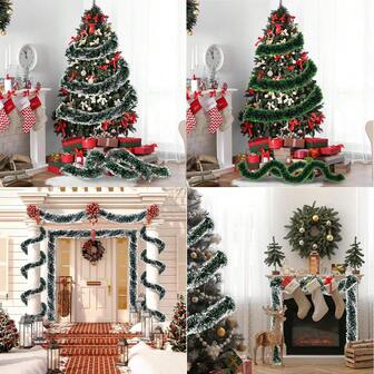 2pcs Of Christmas Ribbons, Christmas Decorations, Wool Strips, Pleated Decorative Bands, Venue Decoration, Atmosphere Creation, Stage Backdrop Ribbons, Dark Green With White Edges, Green Edges, 9 Centimeters2 Meters, Encrypted.