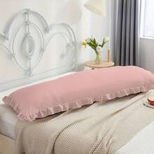 1pc Solid Color Ruffle Edge Body Pillow Cover (Pillow Insert Not Included), 20in*54in Headboard Pillow Protector Sleeve, Skin-Friendly Warm Breathable Pocket Pillow Case, Suitable For All Seasons, Machine Washable, Home/Bedroom Use - Pink - View 3