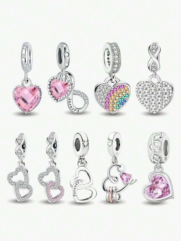 1Pc Fashionable Pink Infinity Heart Charm Fit For Women Bracelets Bangles DIY Jewelry Making And Daily Outfit Matching Jewelry Decoration For Girls