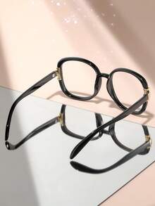 1 Pair Oval Large Frame Elegant Metal Decor Reading Glasses, Gentle Style For Women, Suitable For Reading, Writing, Computer Use, +1.0 To +4.0 - Transparent - View 5