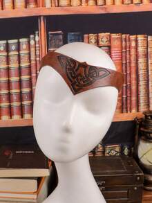 1pc Celtic Brown PU Leather Embossed Crown, Fairy Medieval Headdress, Witch Magic, Wiccan Pagan Wedding Headpiece, Cosplay Prop PU Leather Crown Warrior Headband - Brown - View 7