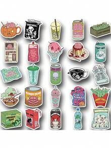 SCXXBSW 50 miếng dán Graffiti hoạt hình đồ ăn thây ma dùng trang trí sổ tay, cốc nước, sổ tay, hành lý - Nhiều màu - Xem 12