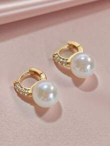 1 Pair Elegant Rhinestone Decorated Red Ball Design Pendant Earrings For Women - White - View 6