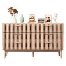 MISNODE Chest Of Drawers, Storage Cabinet With 6 Drawers, Modern Chest Of Drawers With Tapered Legs, Sideboard With Tall Drawers For Bedroom, Living Room, Hallway, Wood Color, 100x34x73cm - 原木色 - 查看 7