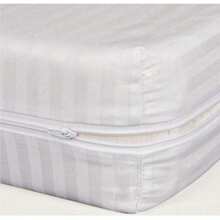 1 protector de colchón de rayas de satén, ropa de cama - altura 28 cm, diseño de cremallera transpirable, suave y agradable para la piel, sábana bajera suave y agradable para la piel - textil para el hogar, adecuado para colchones de 135-180 cm - blanco y azul - Blanco - Ver 6