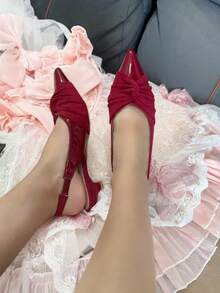 New Autumn/Winter High Heel Shoes With Toe Cover And Ankle Strap, Comfortable, Elegant, Versatile, Suitable For Holidays, Christmas, New Year - Red - View 2