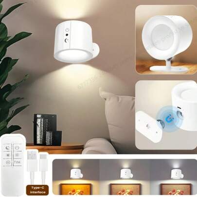 360° Rotating Magnetic Ball Touch Dimmable Metal Lamp With Remote Control, 3 Color Temperatures & Brightness Levels, Space Theme Wall Lamp With Rechargeable Lithium Battery, Solid Color Plastic Lampshade, Adjustable Lighting