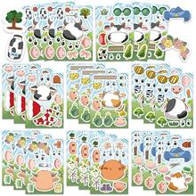 8PCS Cartoon Cow Face Swap Puzzle Sticker Cartoon Creative Personalized Stickers For Laptop Phone Waterproof Vinyl Junk Journal Sticker Boys Girls Animal Party Favors Thanksgiving Christmas Decorations Home Wall Decor