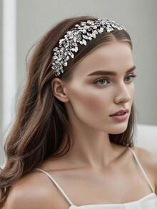 1pc Bridal Crystal Headband, Handmade Wedding Party Royal Hair Accessory - Multicolor - View 3