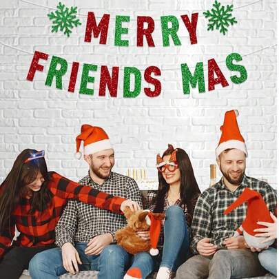 1 miếng trang trí biểu ngữ Giáng sinh "Merry Friendsmas" lấp lánh
