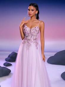 Anymoon Women's High Waist Ruffle Trim Long Evening Dress - Baby Pink - View 10