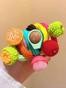 6pcs Simulated Fruit Elastic Headband, Hair Accessories Suitable For Daily Wear And Party Decoration ,Ponytail Holders ,Hair Elastics ,Hair Rubber Bands ,Scrunchies ,Hair Rope ,Elastic Hair Tie