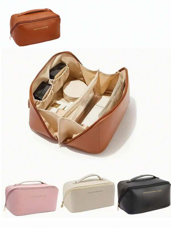 Bolsa de cosméticos portátil con forma de almohada de moda en PU - Organizador de maquillaje para viajes, gran capacidad de almacenamiento multicapa, diseño duradero, adecuado para uso diario de mujeres, artículos esenciales para viajes, vacaciones, bolsa para la escuela, bolsa de aseo impermeable para viajes, para hombres y mujeres