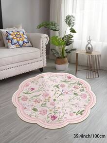 1pc Pink Floral Area Rug, Plush Fabric, Soft & Comfortable Touch, Easy Care, Waterproof & Stain Resistant, Non-Slip Backing, Machine Washable, Suitable For Living Room, Bedroom, Kitchen, Dining Room, Office, Room Decor And Doormat - Pink - View 15