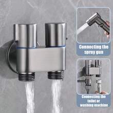 1 Stück Gewehrgrau Edelstahl Toiletten-Zubehör mit Sprühpistole - Ein Einlass und zwei Ausgänge - Haushalts-Spülsystem für das Badezimmer - Intimwäsche für Frauen - Hochdruckwasser-Strahlventil
