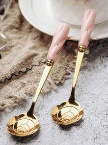 1 pieza Cuchara de café con mango de cerámica y diseño floral de acero inoxidable - Rosa - Ver 9