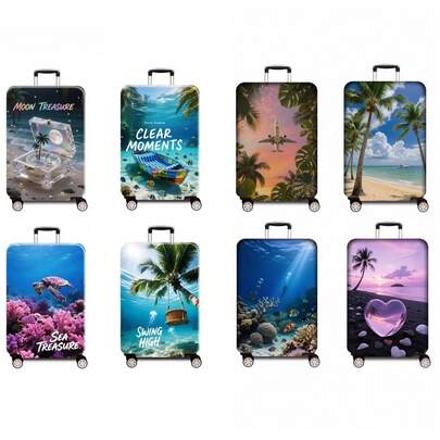 1pc 300G/Square Meter. Ocean Print Collection Features Padded Luggage Covers And Accessories. Perfect For Business Trips, Vacations, Travel, Luggage Check-In, And Back-To-School. Add A Touch Of Style To Your Luggage. Compatible With Suitcases 20-28 Inches.
