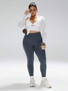 TNTOR Leggings deportivos de cintura elástica de unicolor sin costuras para mujer talla grande TNTOR, aptos para deportes al aire libre y fitness, cómodos y transpirables, control abdominal T094-7