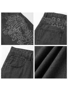 Women's Hip Hop Baggy Jeans Wide Leg Mid-Low Waist Jeans Loose Boyfriends Jeans 90s Vintage Denim Pants - 黑色-1 - 查看 4