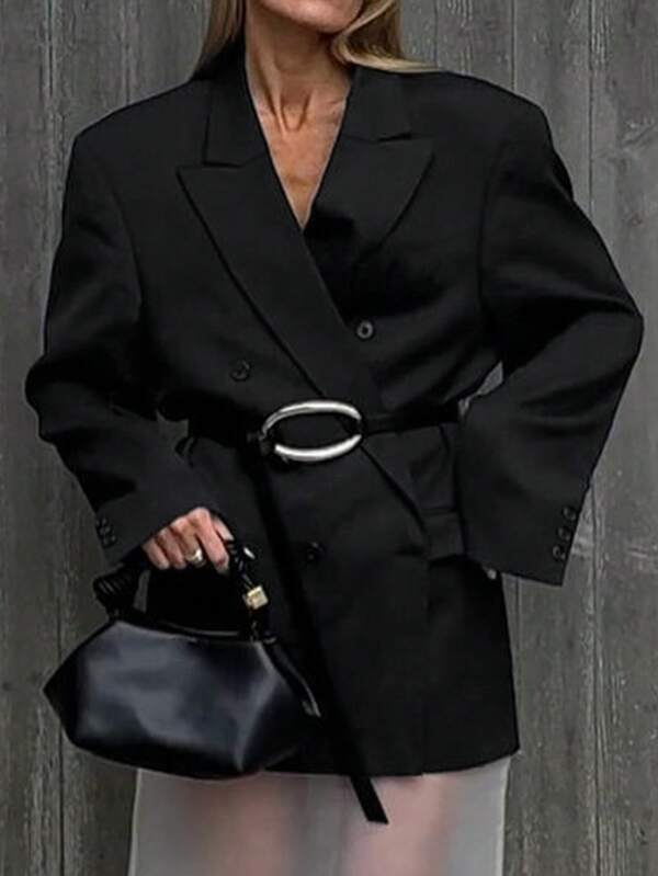 Long-Length Double-Breasted Blazer With Double-Layer Lining, Casual & Versatile, Suitable For Spring, Autumn & Winter