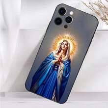 Custodia per iPhone 16, 15, 14, 13, 12, 11 Plus, Pro Max, XS, X, XR, SE, Mini, 8, 7 in morbido silicone nero con tema cristiano e immagine della Vergine di Guadalupe - Z2 - Visualizzare 6