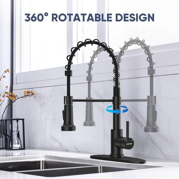 Senlesen Grifo de Cocina con Rociador Desplegable,Negro Mate,360° Giratorio Llaves para Fregadero de Cocina,Grifos Comerciales de Fregadero de Cocina ,Con placa de cubierta de 10 pulgadas, Monomando, 2 Modos Pulverización,1 o 3 Orificios,Una Manera para Camper de Granja,Utilidad de cocinas, comedores,Lavanderia,Fregaderos de Barra Humeda Rv.   Cocina Prodectos,Cocina Accessories - Negro mate - Añade 5