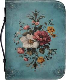 Funda de Biblia Floral, Funda de Biblia Vintage de PU con Cremallera y Asa, Funda con Estampado Floral para Mujeres y Niñas, M. - verde - Ver 9