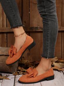 New Plus Size Flat Pearl Loafers, Breathable Soft Bottom Lightweight Simple Comfortable Shoes, Knitted Casual Pointed Toe Suitable For Dresses