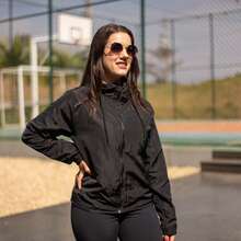 Women's Windbreaker Jacket, Semi-Lined, Water-Resistant, Ultra-Light, Sportswear - màu đen - Xem 6