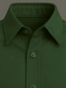 Children's White Long Sleeve Button Down Shirt, Premium Line - Army Green - View 3