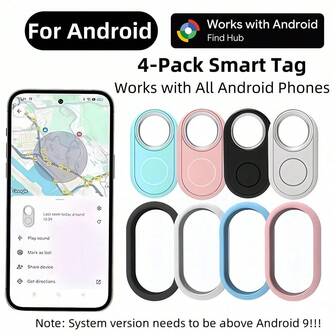 RSH 4pcs For Android Smart Tag Wireless Item Finder, Suitable For Android Find Hub APP(Only For Android System). Worldwide Accurate Positioning Anti-Loss Device, Suitable For Keys, Backpacks, Wallets, Pets And Suitcases. Replaceable Battery&Privacy Protection(System Version Needs To Be Above Android 9), Christmas, Halloween, Holiday Gifts