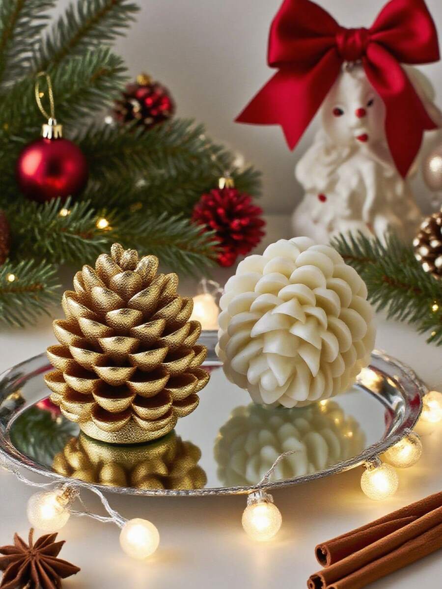 1pc 3D Christmas Pine Cone Silicone Mold For DIY Candles/Aromatherapy Devices/Resin Gypsum Crafts - Easy To Demold, Reusable With Fine Texture, Ideal For Holiday Decor & Christmas Gifts (Durable & Flexible)