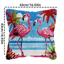 Kits de crochet de flamants roses pour adultes, kit de coussin à crochet pour débutants DIY avec taie d'oreiller imprimée, crochet et kit de tapis à lacets, housse de coussin à point de croix pour la décoration du canapé à la maison 43 cm/16,93 po x 43 cm/16,93 po