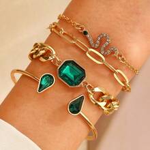 4 Piece Set Green Rhinestone Snake Bracelet Ladies Bracelet - Vàng - Xem 5