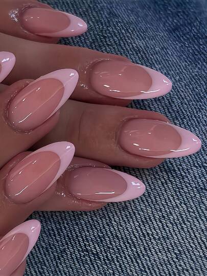 Instantly Upgrade Your Look With 24pcs Almond Square Press On Nails Set Sweet Elegant Pink French Style Fake Nails Full Coverage Fake Nail Tips For Women And Girls Includes 1 Sheet Adhesive Tabs & 1 Pc Mini File Strip Jelly Gel Random Shipment