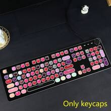 104 Keys Full Size Keycaps With Numeric Keypad, Retro Steampunk Typewriter Style Round Electroplated Keycaps In Black, White, Pink, Blue, Lipstick Red, Translucent Characters, Compatible With MX Switches, 6.25U Spacebar Size, Suitable For 61/87/104/108 Keys Mechanical Keyboards, Comes With Keycap Puller Tool (Keycaps Only, Keyboard Not Included)