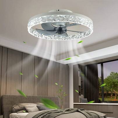 Ceiling Fan With Light, 19.7" Low Profile Flush Mount Ceiling Fans, 3 Color Dimmable LED, 6 Wind Speeds Timing, Remote Control, Reversible Motor For Living Room, Bedroom