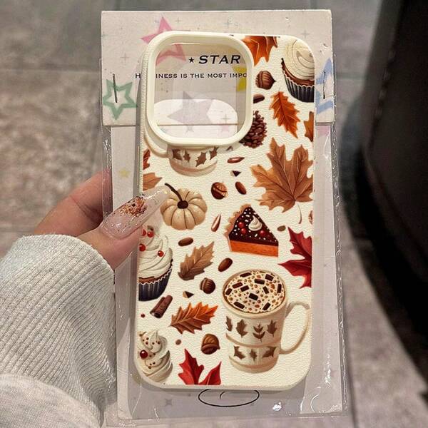 1pc TPU Material Warm Autumn Life Scene Pumpkin Cake Hot Drink Coffee Pattern Phone Case Compatible With IPhone// Phones