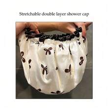 2pcs Waterproof Double-Layer Bow Shower Cap, Elastic Shower Cap, Adult Kitchen Oil-Proof Cap, Bathroom Hair Drying Cap, Elastic And Adjustable, Suitable For Face Washing, Drying Hair, Makeup, Cooking, Shampooing 1pc Home Bathroom Decor Fall Decor Back To School