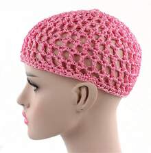 Women Soft Rayon Snood Hat Hair Net Crocheted Hair Net Mix Colorshalloween - 庫菲粉紅色-2件 - 查看 3